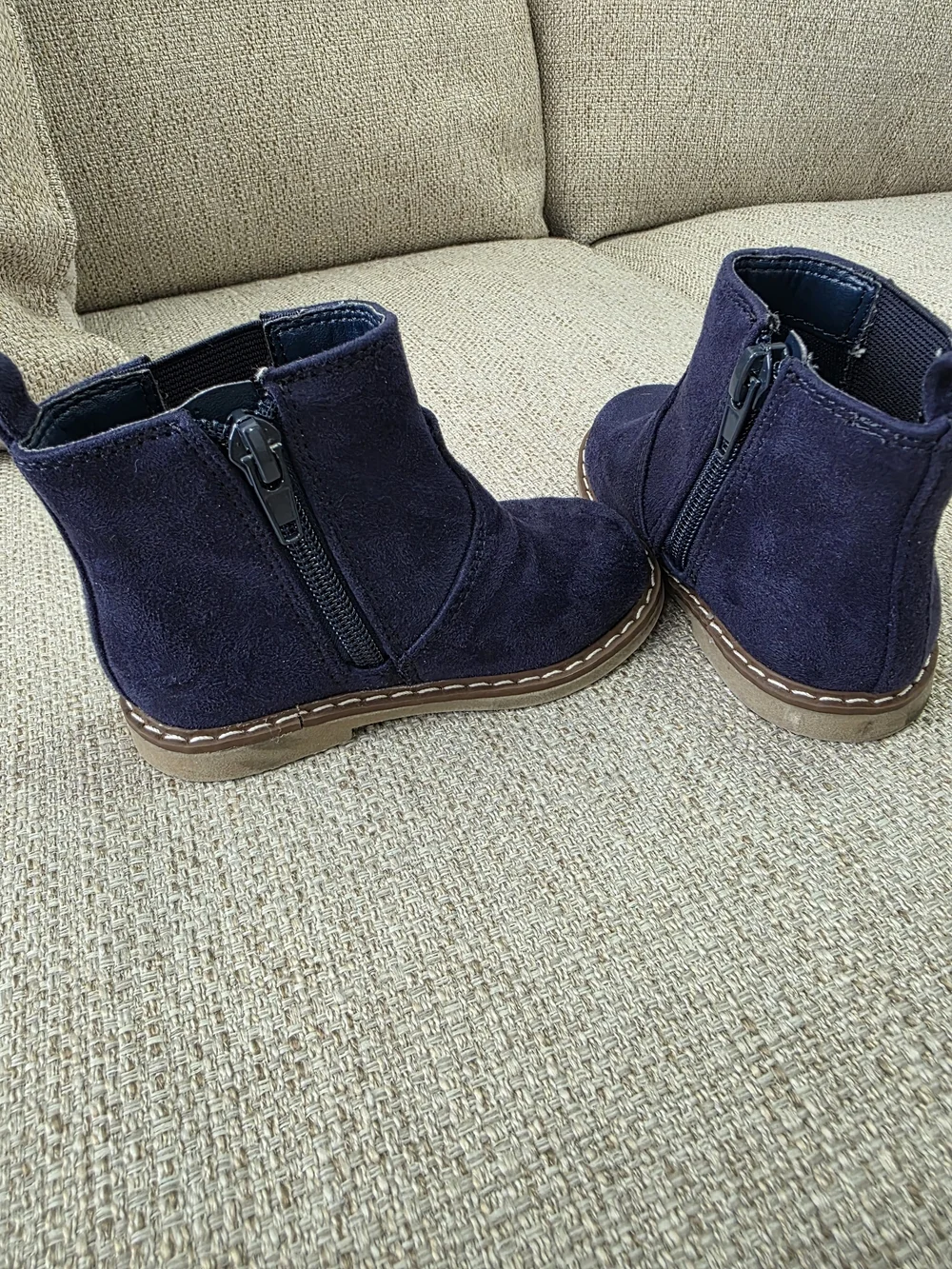 wonder nation Navy Suede Chelsea Boots with Pink & Cream Floral Stitching